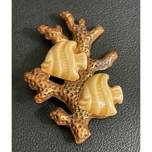 Vintage Copper Brooch Angel Fish Coral Reef Nautical Coastal Pin